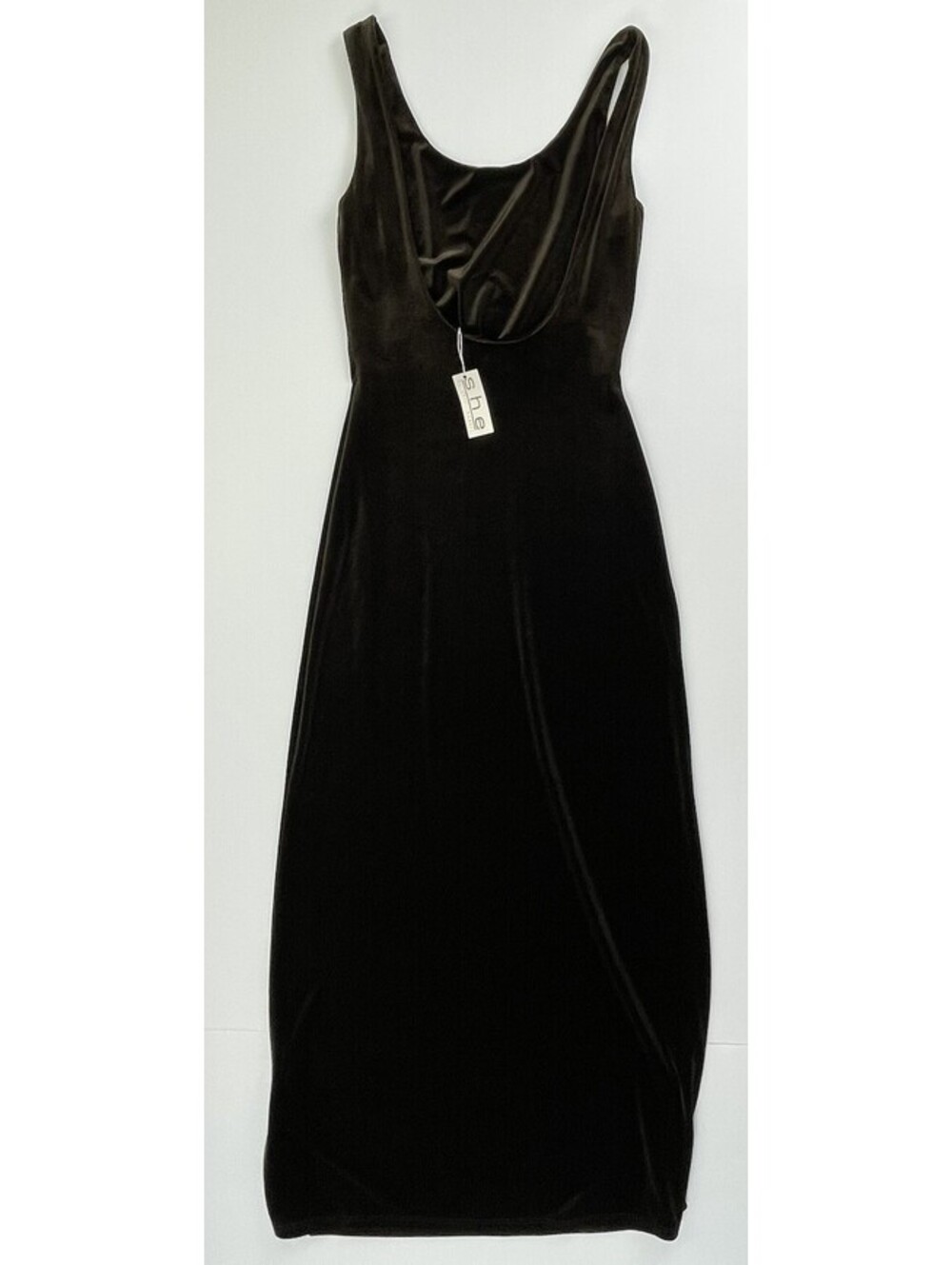 NWT VTG 90s SHE Sheri Bodell Brown Velvet Tank Dress Scoop Back Maxi Goth S